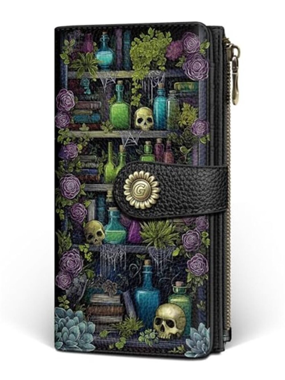 New Goth Book Shelf Womens Wallet RFID, Credit Card Holder Bifold